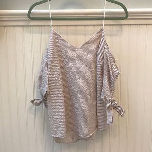 Beige Striped, Off the Shoulder Blouse